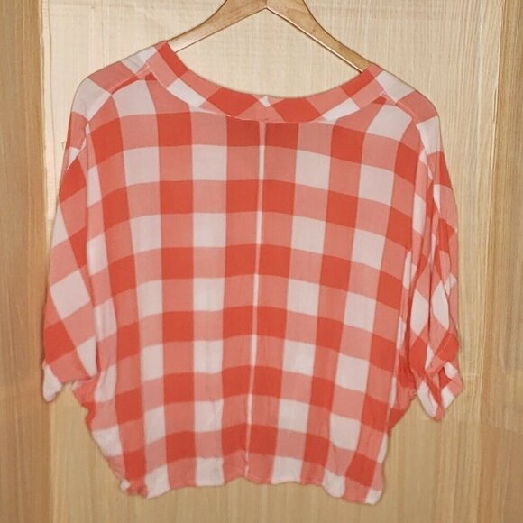 Express Womens Orange White Check Short Dolman Sleeve Front Tie Cropped Top... - Picture 2 of 7